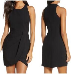 Black Halo NWT Brett Drape Sleeveless Crepe Mini Dress Black Size 6 Faux Wrap